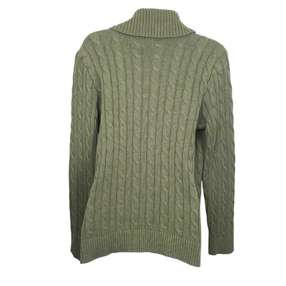 Lauren Ralph Lauren Green Cable Knit Sweater With Equestrian Like Buckle Size L - Picture 5 of 7
